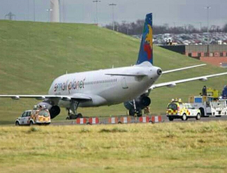 2016-02-21 Small Planet Airbus A320 off runway at Birmingham