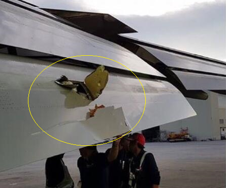 2016-07-18 Eva Air Boeing 747 damaged by asphalt fragments at Manila